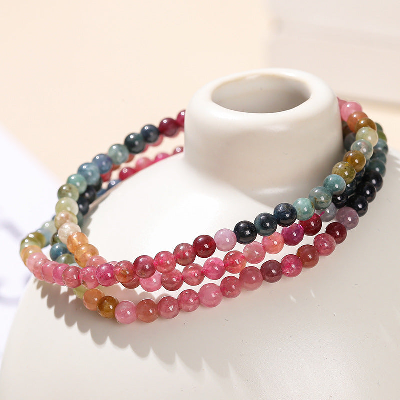 4Mm natural color tourmaline essence three-circle bracelet