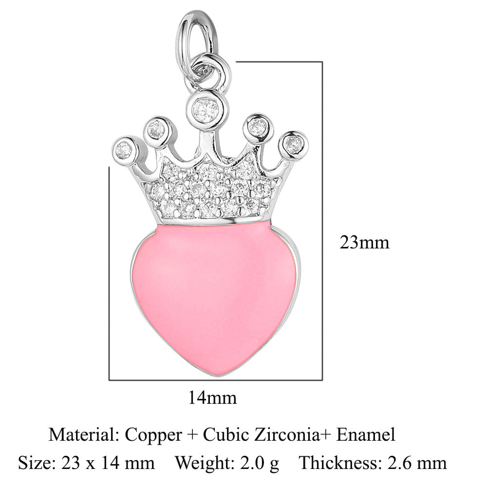 Feather dripping oil crown love copper zircon pendant