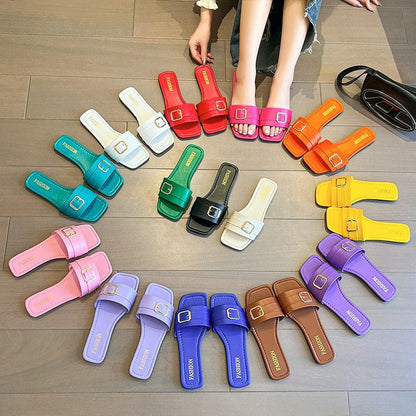 Candy-colored square slippers