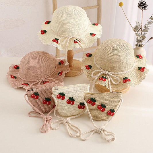 Kids Sun Hat Baby Straw Bag Set Girls' Cute Wide Brim Sun