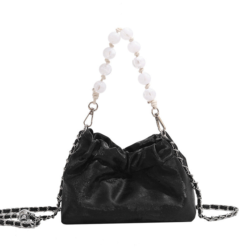 Pleated chain bag cloud bag silver bag