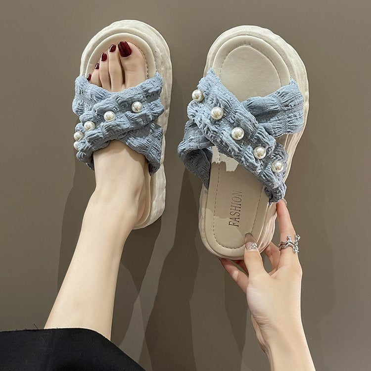 Thick-bottomed Cross-Pearl Slippers