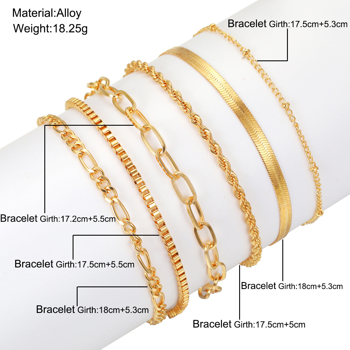 Metal chain set of 6 multi-layered bracelets