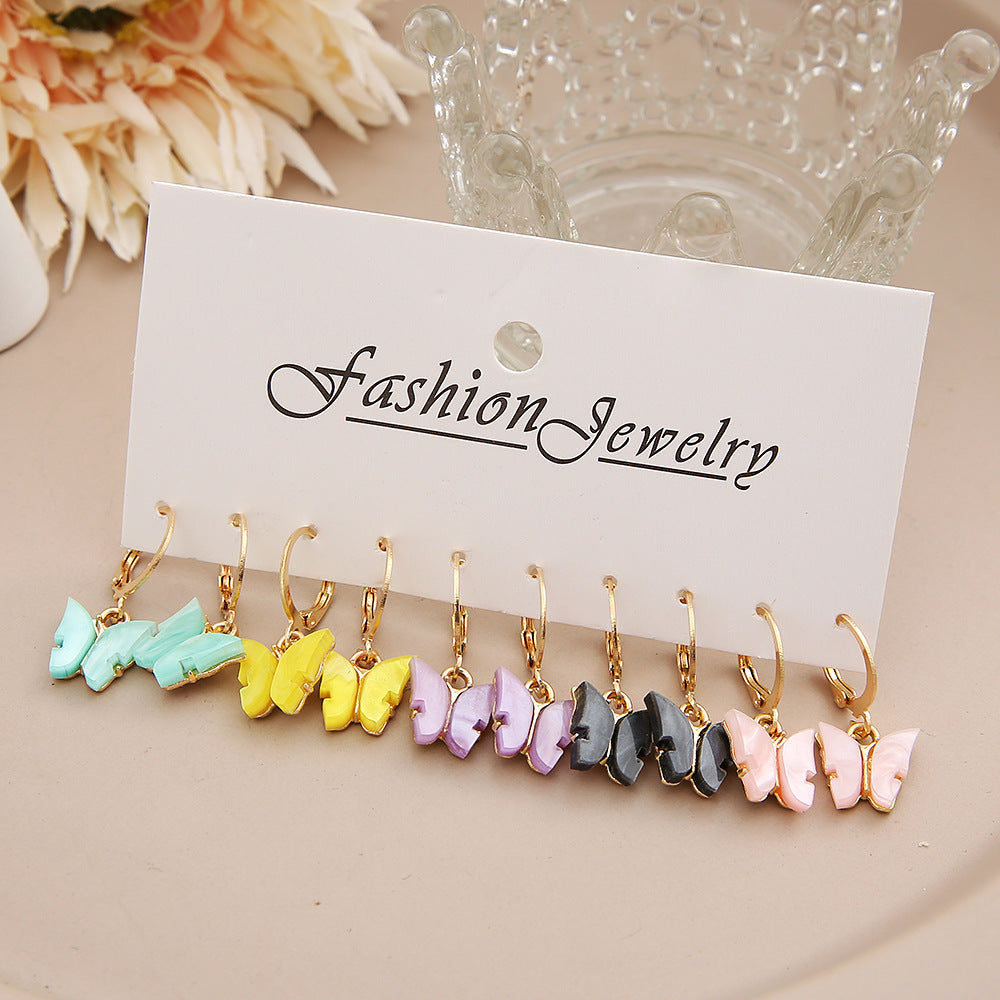 FASHION Acrylic butterfly earrings set 5 pairs