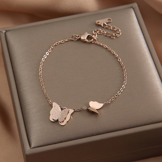 Frosted butterfly titanium steel anklet