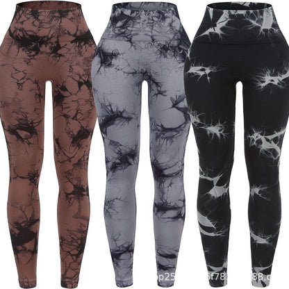 High waist tie-dye buttocks quick-drying nine-point yoga pants