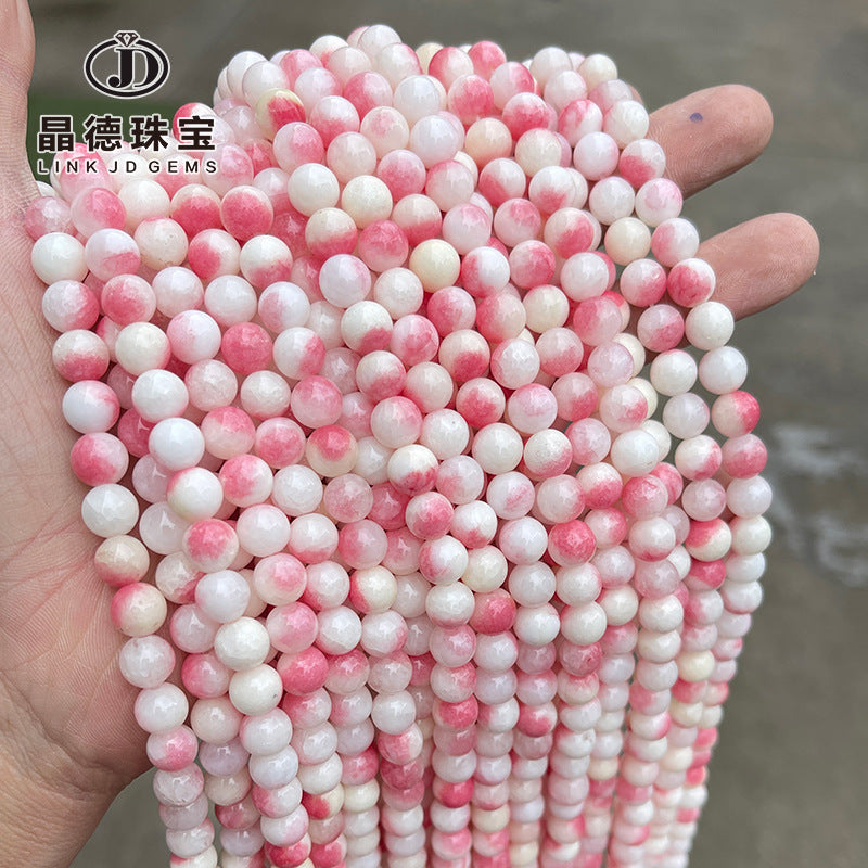 Light peach chalcedony round beads mixed color jade loose beads