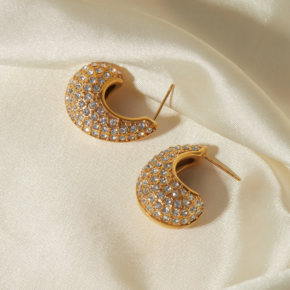 Half polished half diamond teardrop earrings