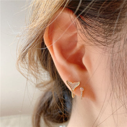 Diamond fishtail stud earrings double layer