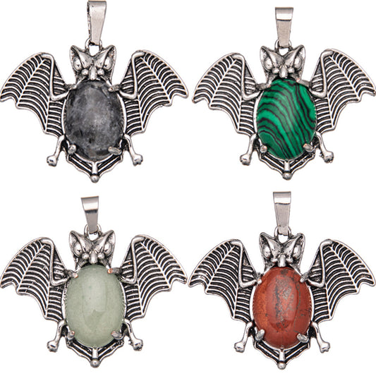 Agate gem alloy bat inlaid oval crystal pendant