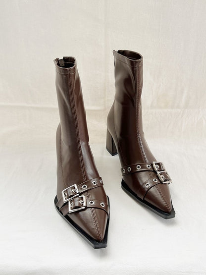 Boots French thick heel pointed