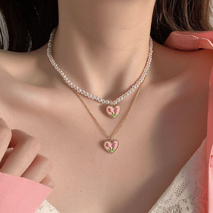 Double Tulip Heart Pendant Necklace