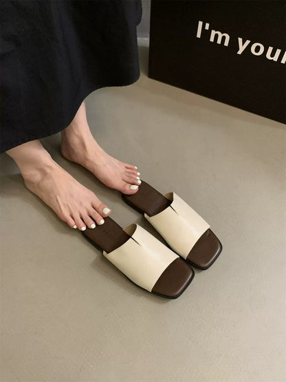 Flat bottom square head open-toed cool slippers