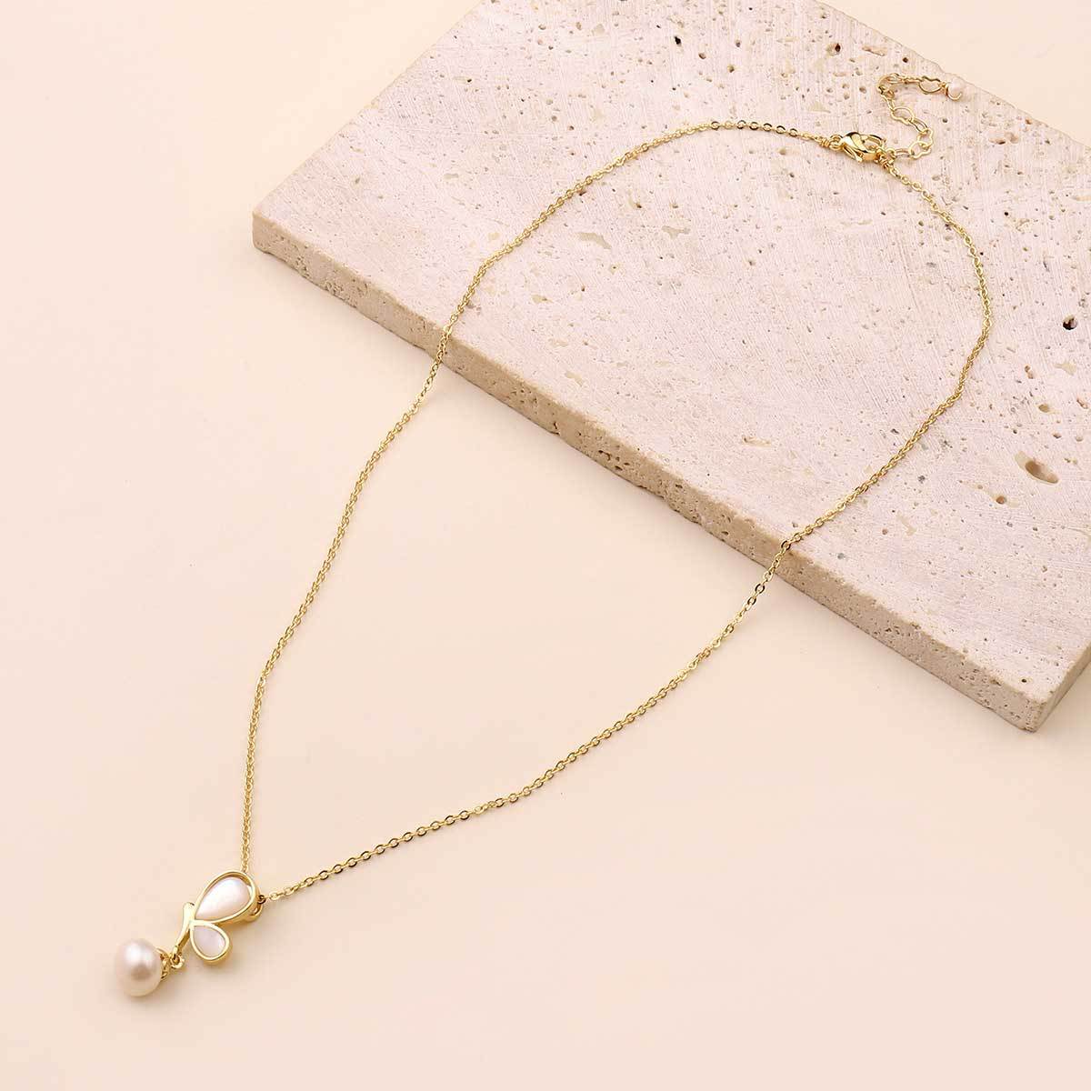 Natural freshwater pearl pendant necklace 18k real gold