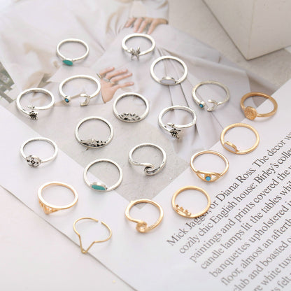 Arrow sun compass moon eye ring 19 piece set rings