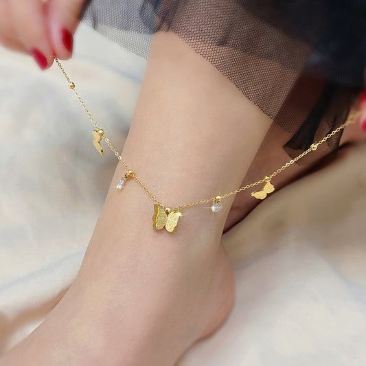 Golden butterfly anklet woman