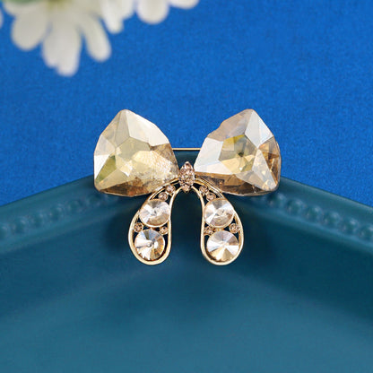 Crystal Glass Bow Brooch