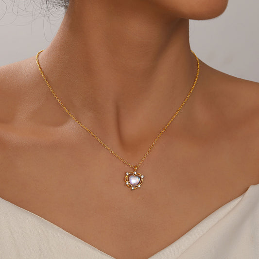 Gold Diamond Moonstone Heart Necklace