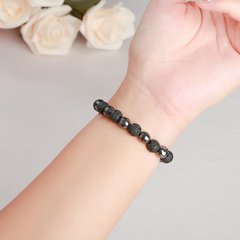 Natural black gallstone volcanic stone mixed bracelet