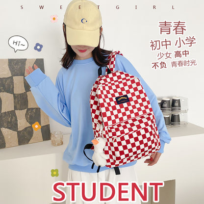 New plaid student schoolbag backpack