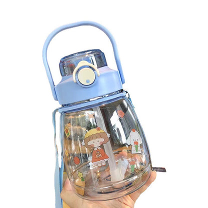 Summer Extra Large Capacity Plastic Bottle with Straw