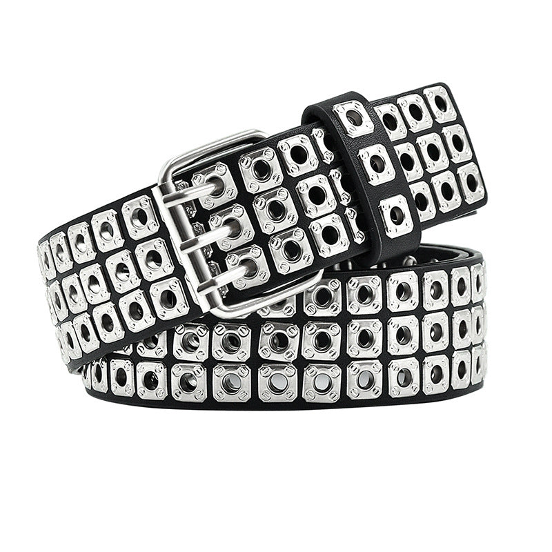 Three rows of holes wide belt fashion pin buckle