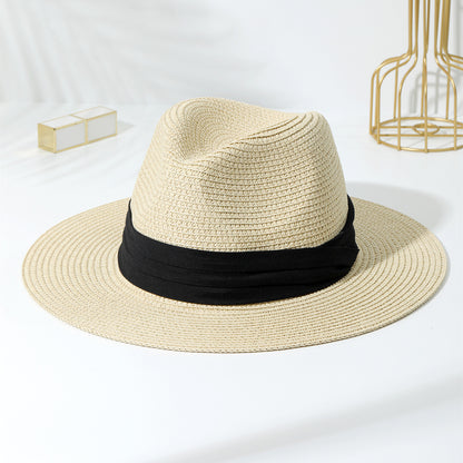 Classic Three-Fold Panama Straw Handmade Sun Hat Decorative Foldable