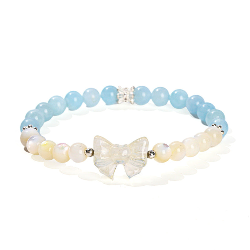 Pulsera de cuentas de concha blanca y aguamarina natural 7A 