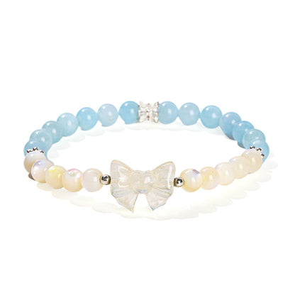 Pulsera de cuentas de concha blanca y aguamarina natural 7A 