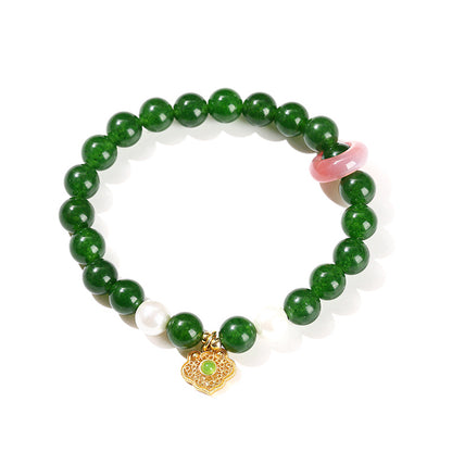 Imitation Hetian jade round bead bracelet.