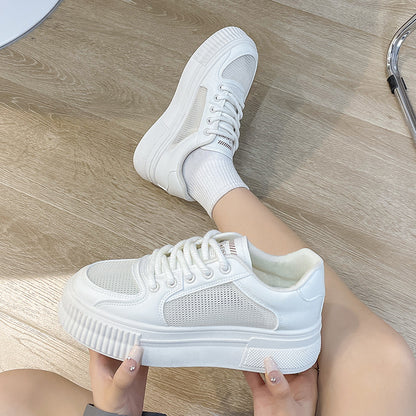 women's casual white mesh thick sole shoes