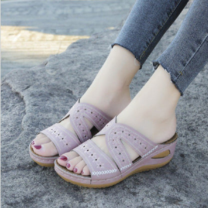 Hollow Wedge Heel Women's Slippers