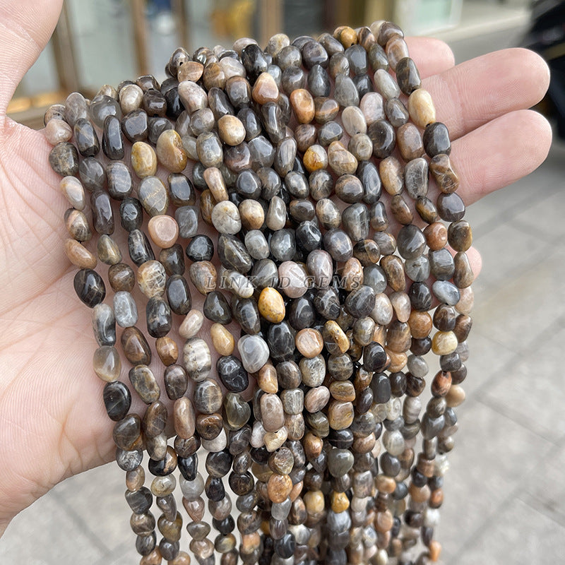 6-8Mm natural black backbone sunstone with shaped beads loose beads