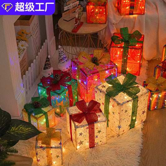 Christmas gift box three-piece set luminous light props ornaments