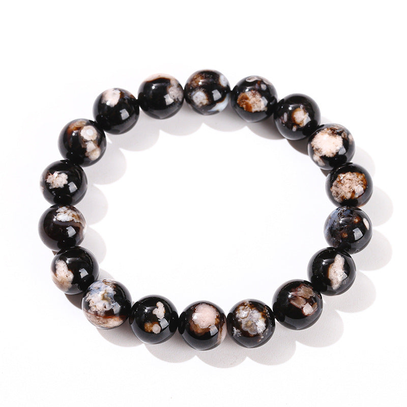 7A Black Cherry Blossom Agate Bead Bracelet