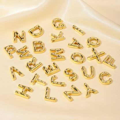 18K real gold copper zircon English letter necklace pendant