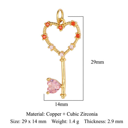 Peach heart key lock copper zircon pendant