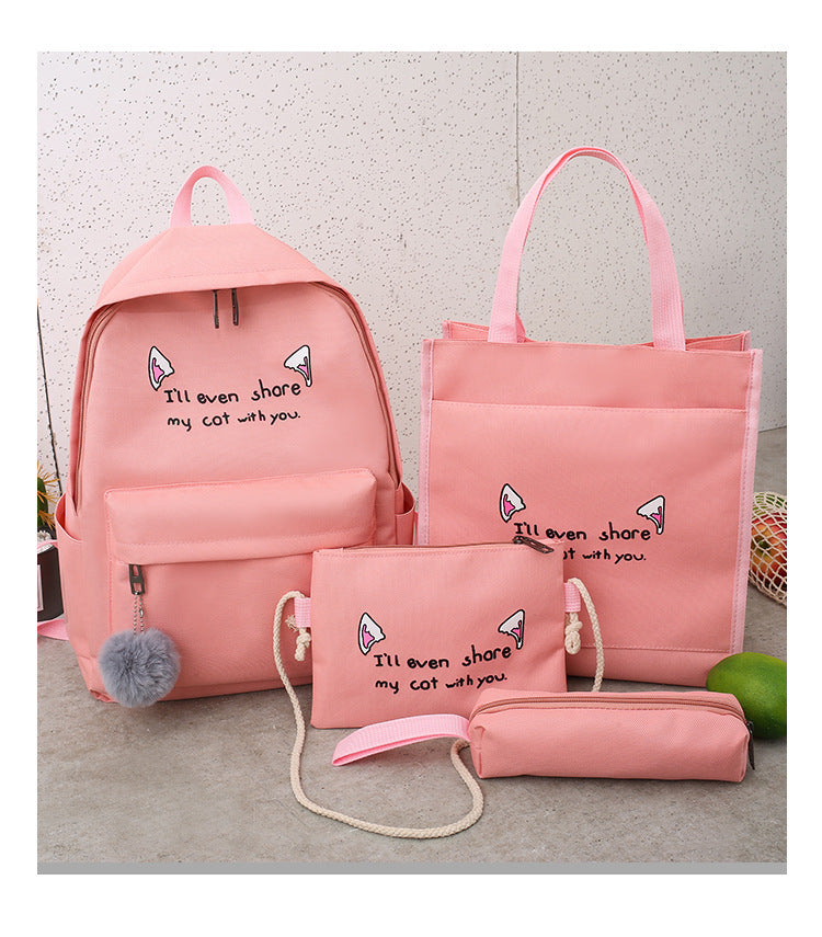 Four-piece canvas cat ear backpack