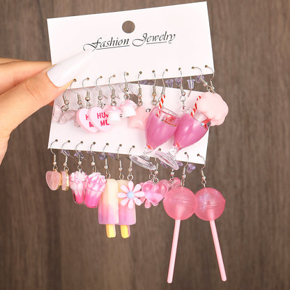 Flower Heart Earrings Set 12 Pieces