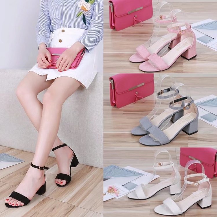 Coarse heel one-word buckle sandals fashion