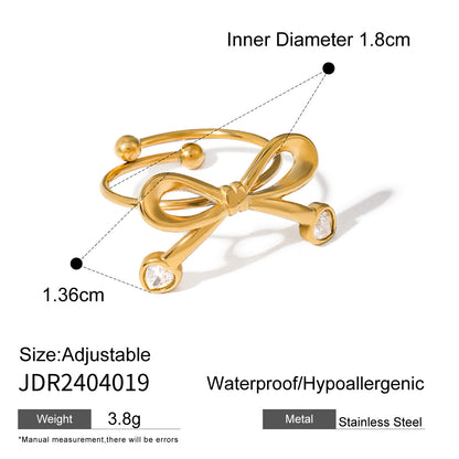 Bow Heart Zirconia Open Ring