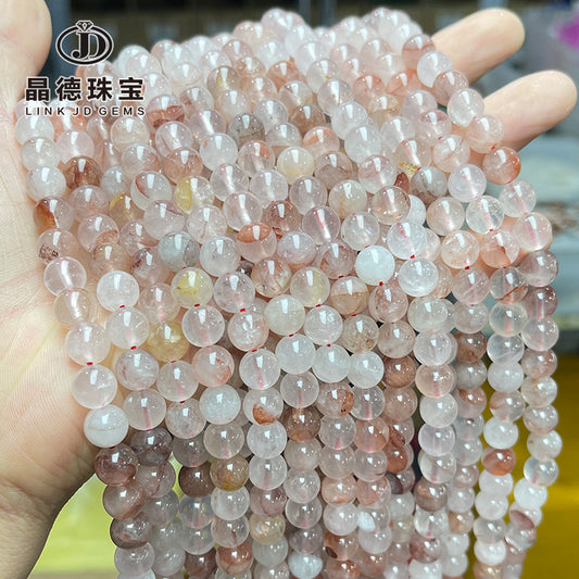 晶德珠宝 浅色天然红胶花水晶圆珠手工diy手链饰品配件散珠子批发