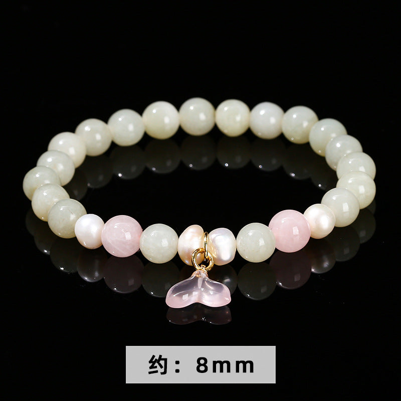 Natural lotus root powder Hetian jade baroque pearl bracelet