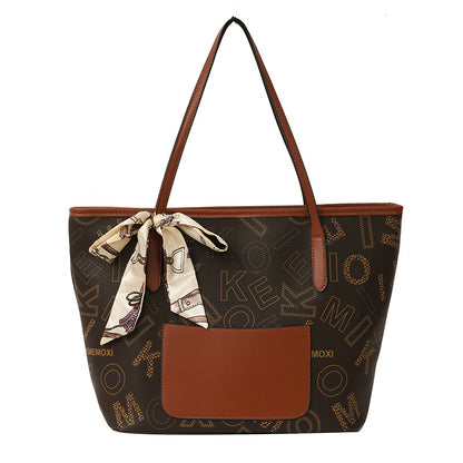 Silk scarf texture printed tote women's bag