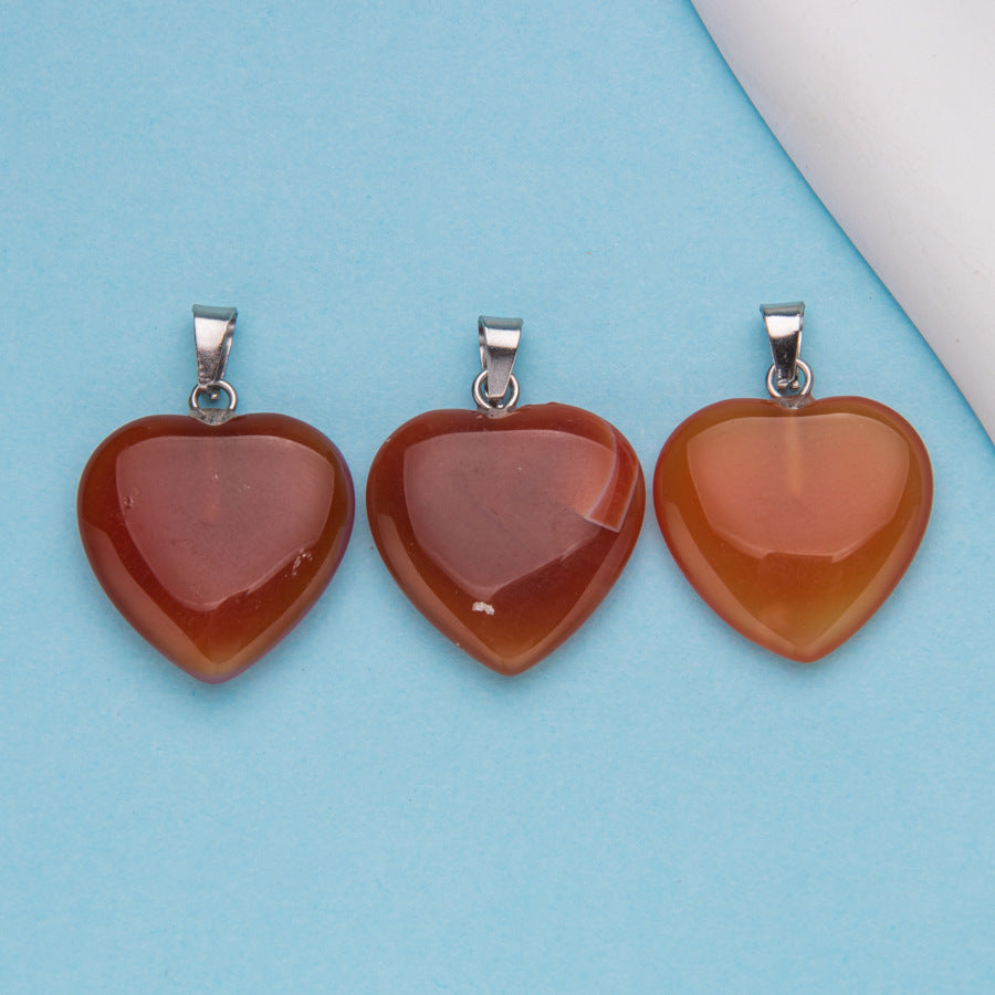 Natural stone peach heart shaped crystal agate pendant