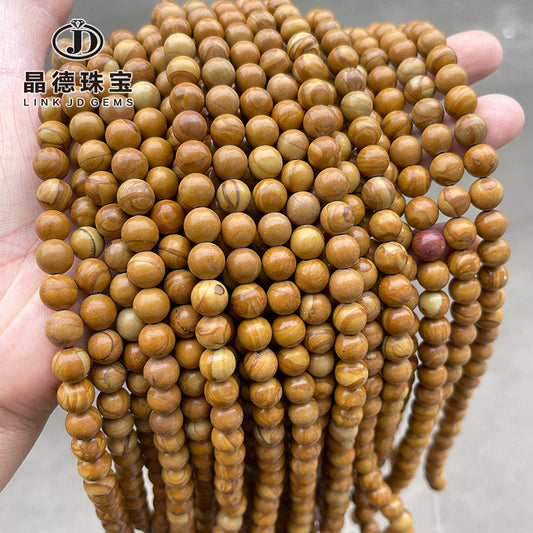 Perlas sueltas de piedra de grano de madera amarilla natural, cuentas redondas 