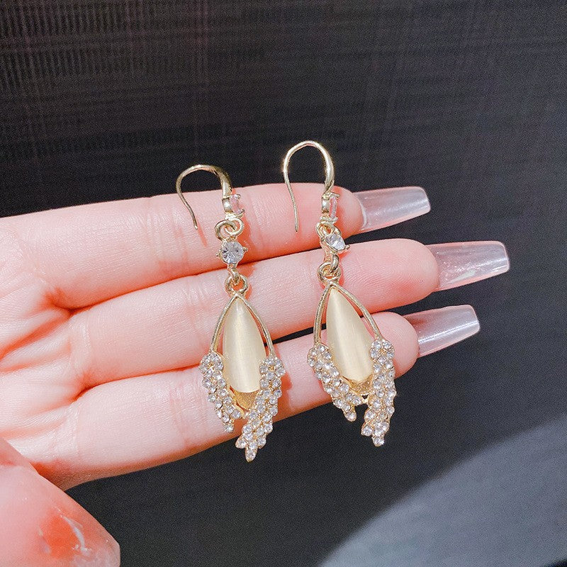 opal wheat leaf earrings