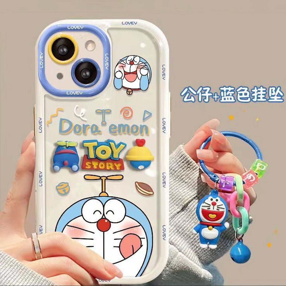 Cream Case iPhone15 Pro X Frog Flower Doraemon Pendant Cover