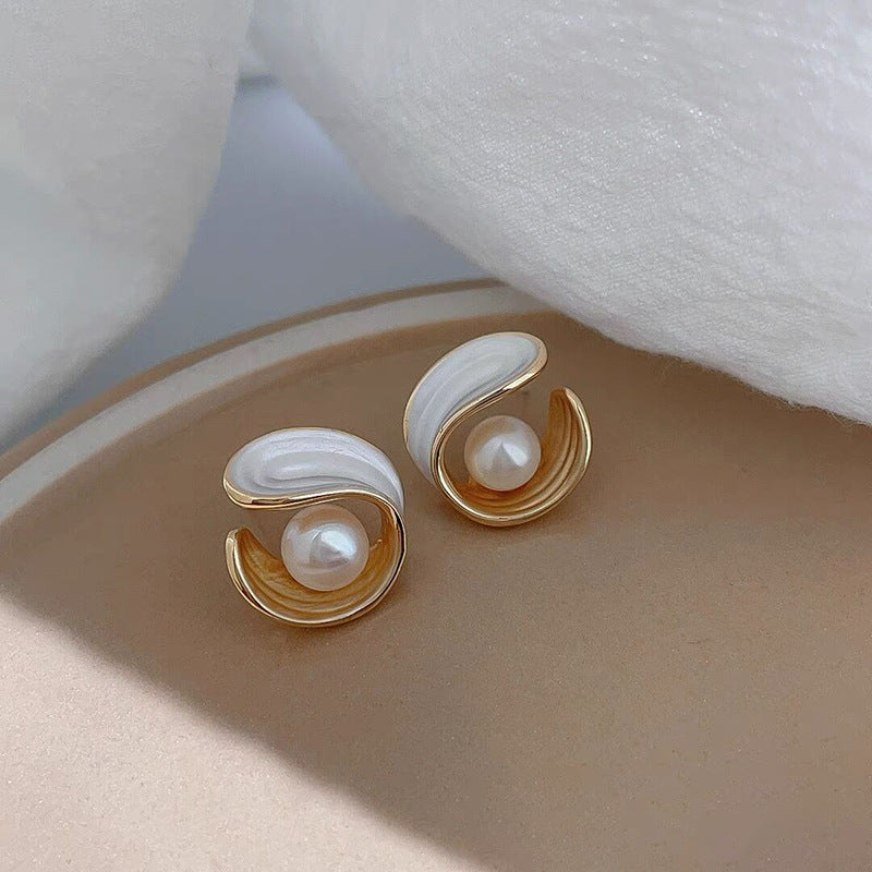 S925 silver needle French retro pearl stud earrings