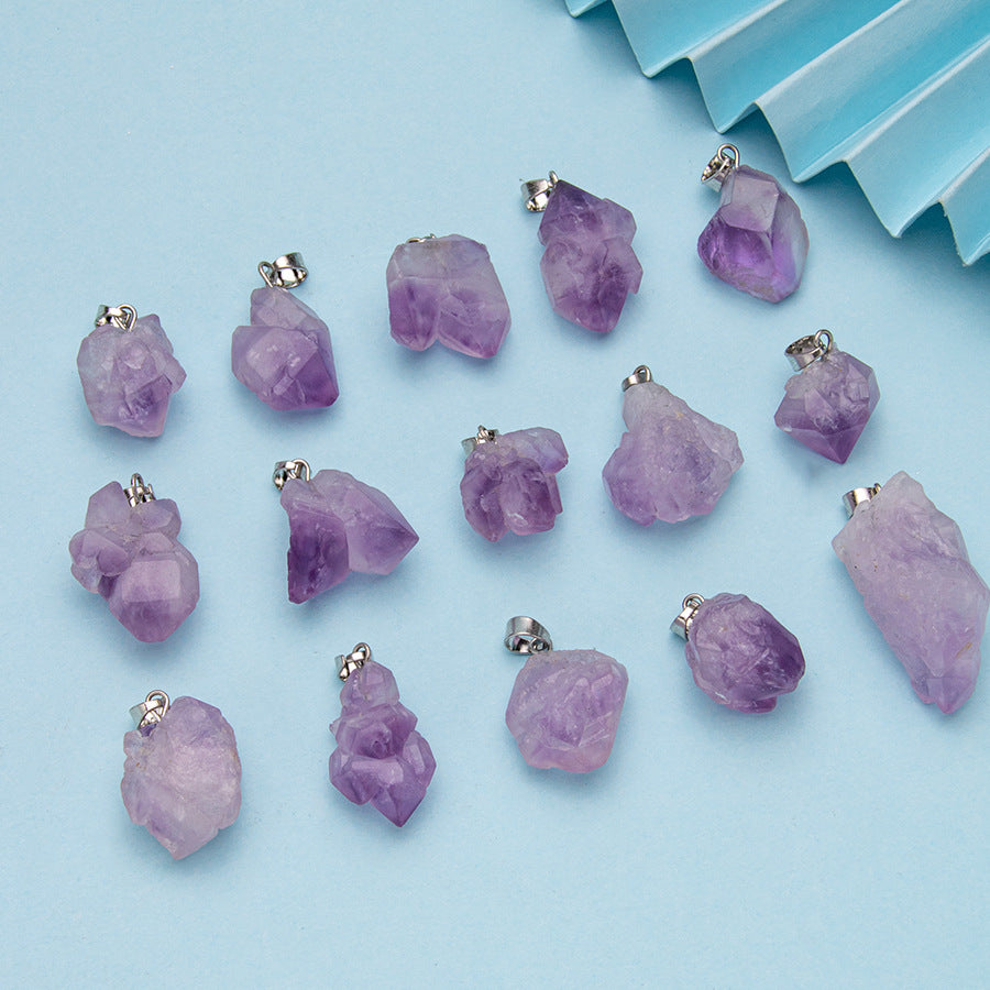 Irregular crystal amethyst tooth flower pendant